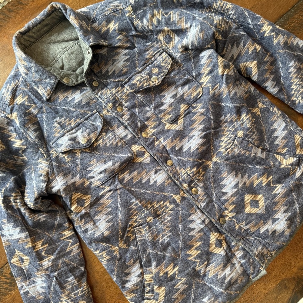 Faherty Doug Good Feather Reversible Bondi Jacket Mens Large Blue Aztec Quilted